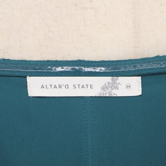 ALTAR'D STATE Brocade Jacquard Bow Tie Mini Dress Teal Gold Metallic Size M - Picture 7 of 8